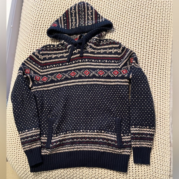 American Eagle Men's Navy Birdseye Fairisle Hoodie Sweater Size Lg - Picture 5 of 10